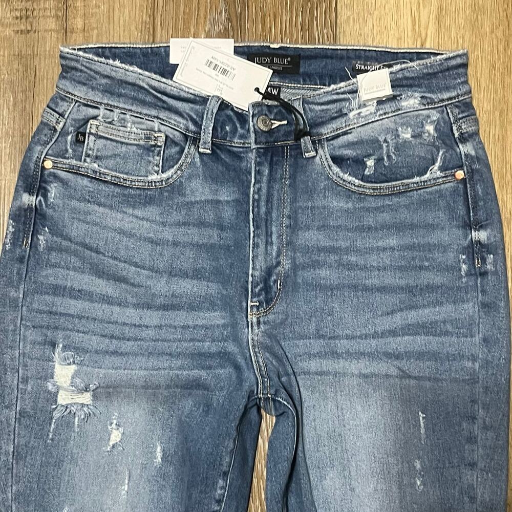 NWT Judy Blue 90s Straight Leg High Waist Distressed Jeans 14W Stretch Boho $73 - Picture 2 of 10